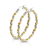 Pair of Gold And Surgical Steel Twisted Braided Hoop Earrings