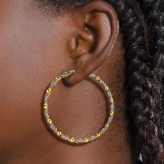 Pair of Gold And Surgical Steel Twisted Braided Hoop Earrings