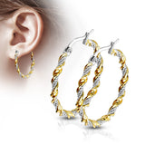 Pair of Gold And Surgical Steel Twisted Braided Hoop Earrings