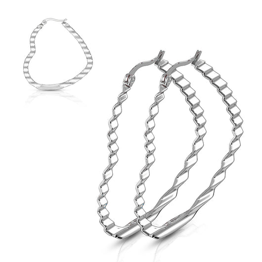 Pair of Wave Pattern Heart Shape 316L Stainless Steel Hoop Earrings