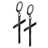 Pair of Gold Rose Gold Steel Hoop Earrings With Cross Dangle