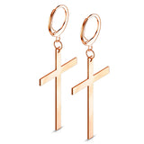 Pair of Gold Rose Gold Steel Hoop Earrings With Cross Dangle