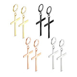 Pair of Gold Rose Gold Steel Hoop Earrings With Cross Dangle