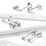 Pair Prong Set CZ 316L Surgical Steel Earring Studs Helix Screw Back With CZ