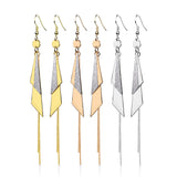 Pair Of 2 Tone Triangles and Chain Dangle Hook Earrings