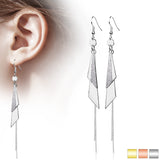 Pair Of 2 Tone Triangles and Chain Dangle Hook Earrings