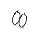 1 Pair Of Black Titanium Round Hoop Earrings