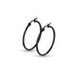 1 Pair Of Black Titanium Round Hoop Earrings