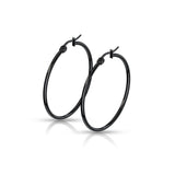 1 Pair Of Black Titanium Round Hoop Earrings