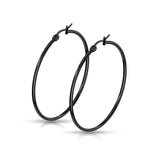 1 Pair Of Black Titanium Round Hoop Earrings