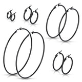 1 Pair Of Black Titanium Round Hoop Earrings