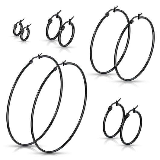 1 Pair Of Black Titanium Round Hoop Earrings