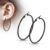 1 Pair Of Black Titanium Round Hoop Earrings