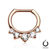 Five CZ Gold IP Surgical Steel Septum Clicker Nose Ring