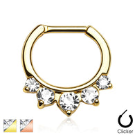 Five CZ Gold IP Surgical Steel Septum Clicker Nose Ring