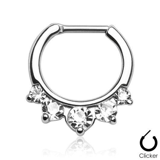 Five CZ Surgical Steel Septum Clicker Nose Ring
