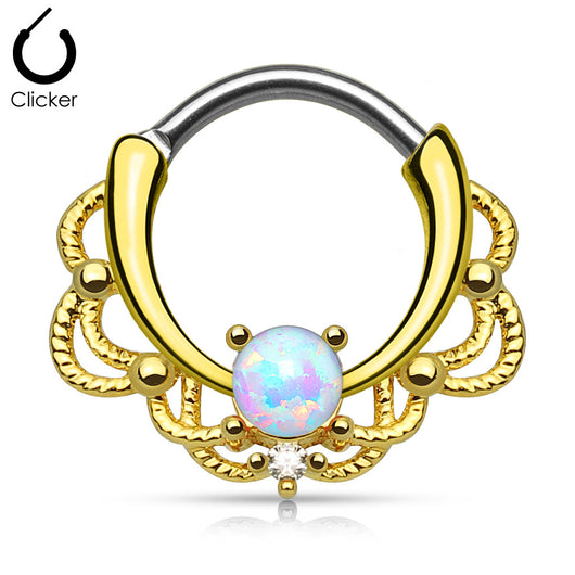Tribal Lacey Opal 14K Gold Plated Septum Clicker Nose Ring