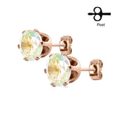 Pair of Rose Gold IP Stainless Steel Stud Earring with Round CZ