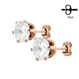 Pair of Rose Gold IP Stainless Steel Stud Earring with Round CZ