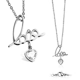 "Love" With Heart CZ Dangle Pendant Stainless Steel Chain Necklaces