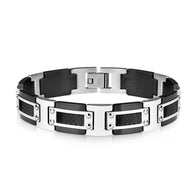 Black IP and Steel Two Tone Bracelet with Black Carbon Fiber Inlay