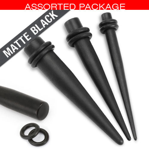 4 Pc Matte Black Titanium Big Size Stretching Ear Taper Kit Ear Plugs