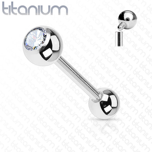 Basic Internally Threaded CZ Titanium Barbells Tongue Ring 14GA