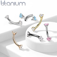 Implant Grade Titanium Prong Set CZ Curved Barbell Rook Daith Tragus Snug Eyebrow Rings