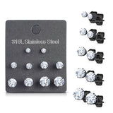5 Pairs Of Mixed Size Prong Set CZ Stainless Steel Stud Earrings Pack