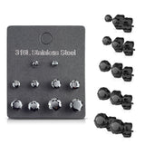 5 Pairs Of Mixed Size Prong Set CZ Stainless Steel Stud Earrings Pack