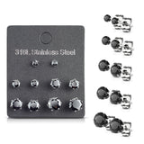 5 Pairs Of Mixed Size Prong Set CZ Stainless Steel Stud Earrings Pack