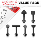 Value Pack 6 Pcs Mixed Shaped Labret Monroe Ear Cartilage Studs