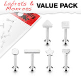 Value Pack 6 Pcs Mixed Shaped Labret Monroe Ear Cartilage Studs