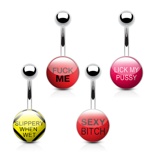 4 Pc Value Pack Of Text Logo Inlaid Clear Epoxy Navel Belly Button Rings