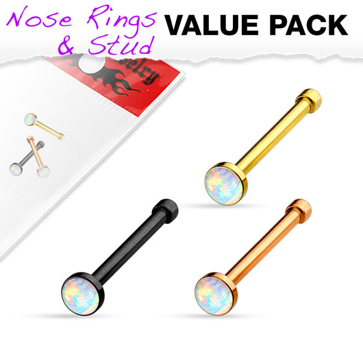 Value Pack 3 pcs Synthetic Opal Set IP Nose Stud Rings