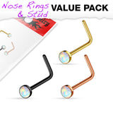 Value Pack 3 pcs Synthetic Opal "L" Bend Nose Stud Rings