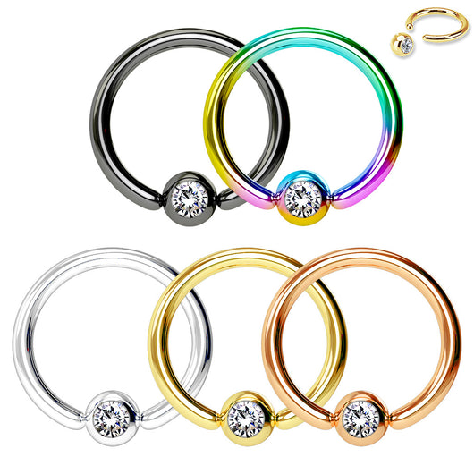 5 Pc Value Pack CZ Ball Titanium Captive Ring Hoop Nose Tragus Helix Septum