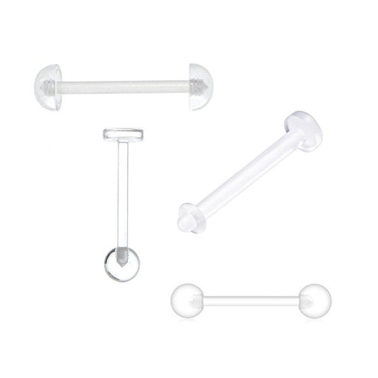 4 Pc Mixed Clear Acrylic Bioflex Barbell Nipple Tongue Ring Industrial Retainers