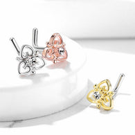 CZ Heart Filigree Top Surgical Steel L Bend Nose Stud Rings