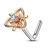 CZ Heart Filigree Top Surgical Steel L Bend Nose Stud Rings