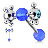 Acrylic Ball With Multi Steel Ball CZ Ball Barbell Tongue Rings 14GA