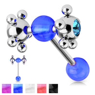 Acrylic Ball With Multi Steel Ball CZ Ball Barbell Tongue Rings 14GA