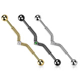 Pring Coil and Square Center Gem Industrial Barbells