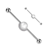 Pearl & Half CZ Rim Industrial Barbell