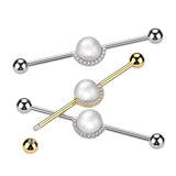 Pearl & Half CZ Rim Industrial Barbell