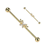 Triple Butterfly With Pave CZ Industrial Barbell