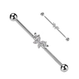 Triple Butterfly With Pave CZ Industrial Barbell