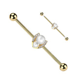 Double Pearl Pave CZ Horseshoe Industrial Barbell