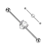 Double Pearl Pave CZ Horseshoe Industrial Barbell