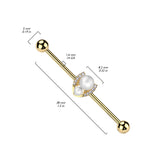 Double Pearl Pave CZ Horseshoe Industrial Barbell